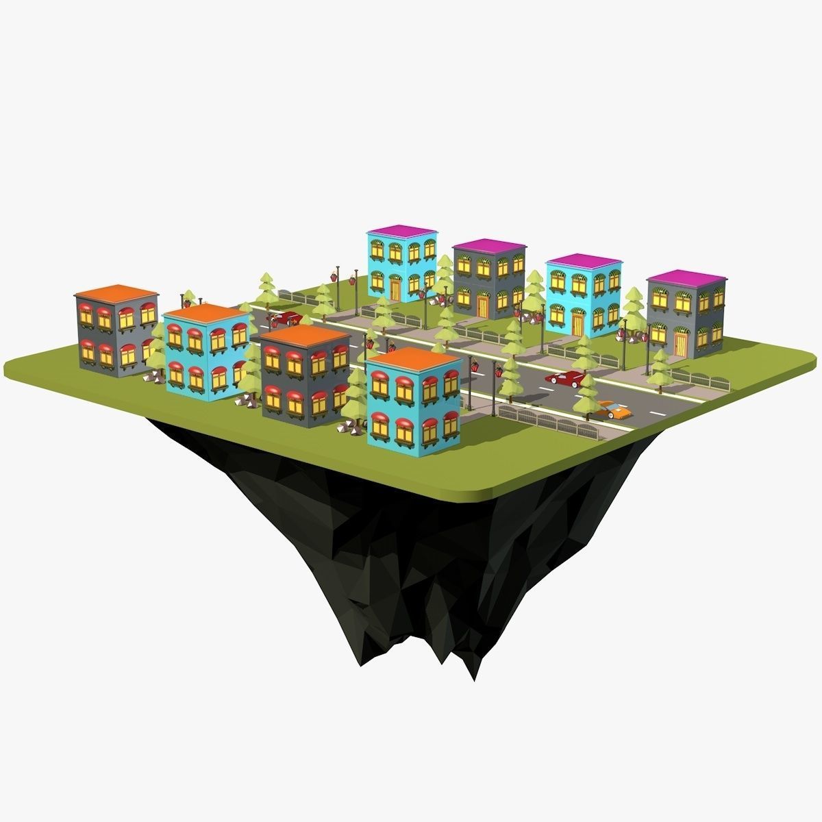 Cartoon City Low Poly Landscape Low-poly 3D model_9