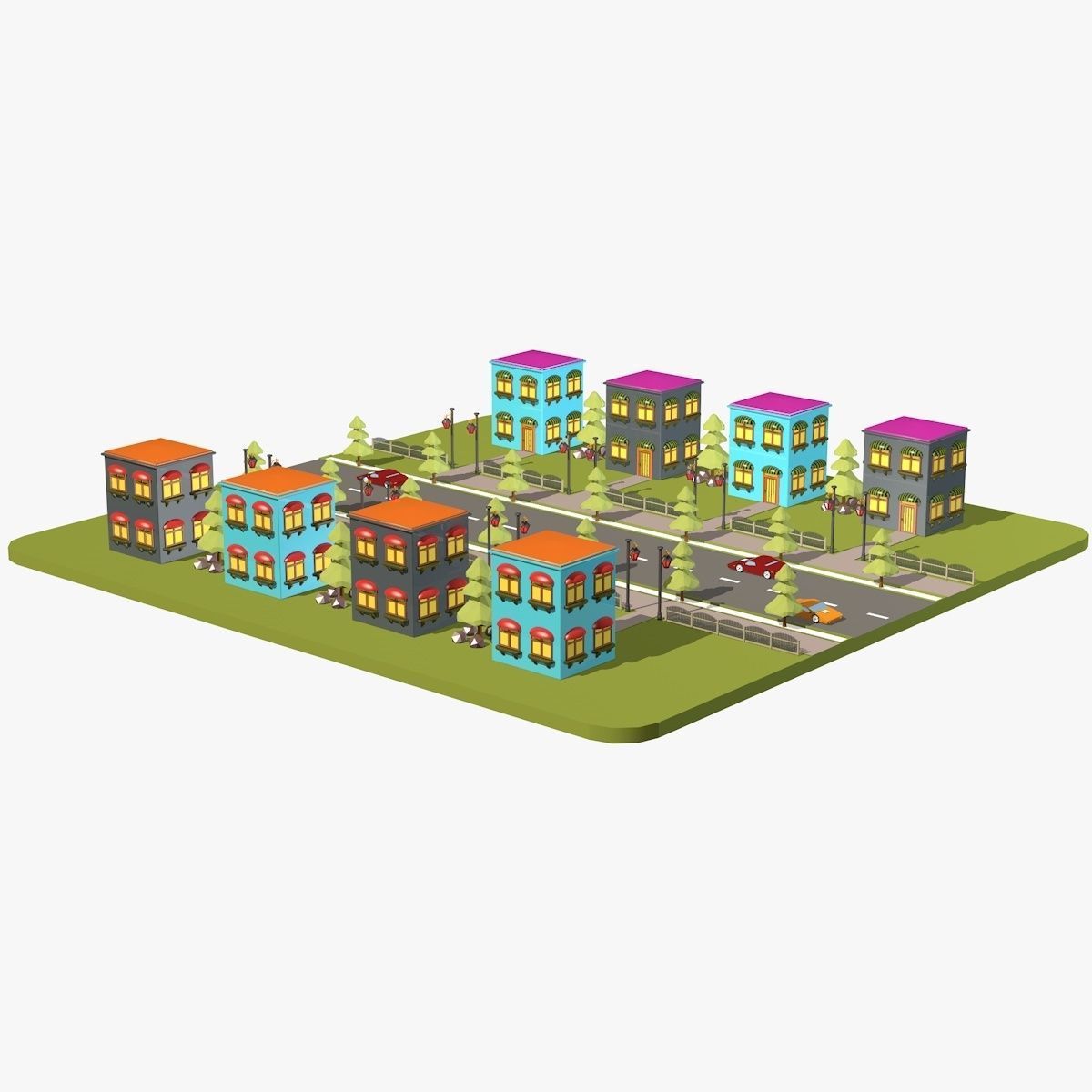 Cartoon City Low Poly Landscape Low-poly 3D model_11