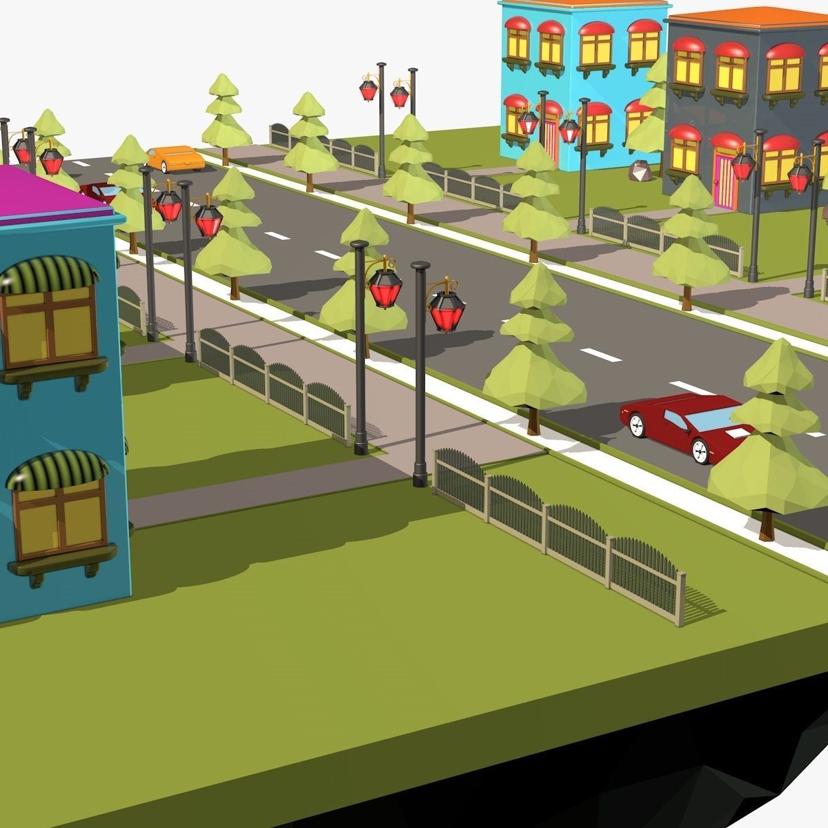 Cartoon City Low Poly Landscape Low-poly 3D model_4