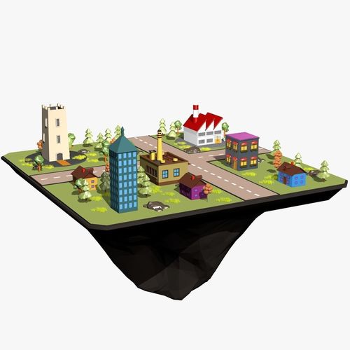 Cartoon City Landscape Low-poly 3D model