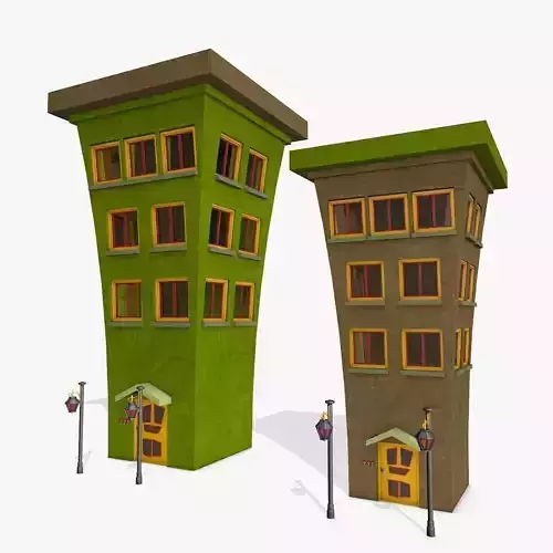 Two Crooked Cartoon Buildings 