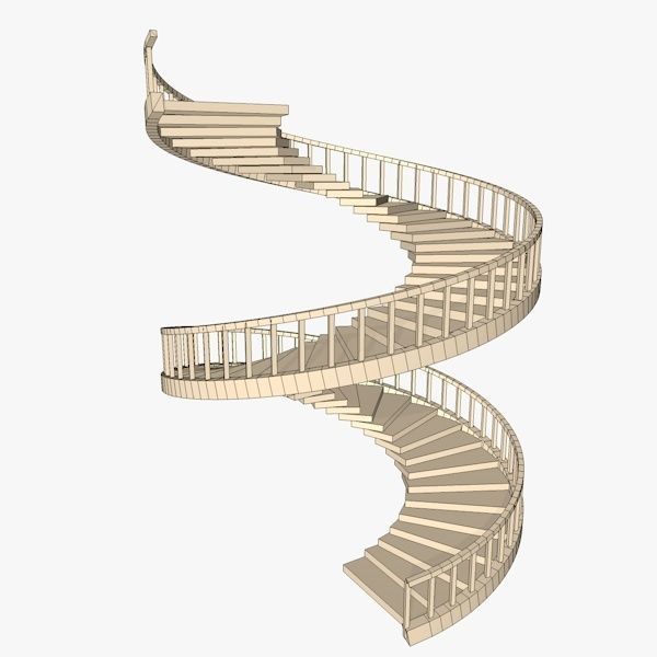 Spiral Wooden Stairs Low-poly 3D model_7