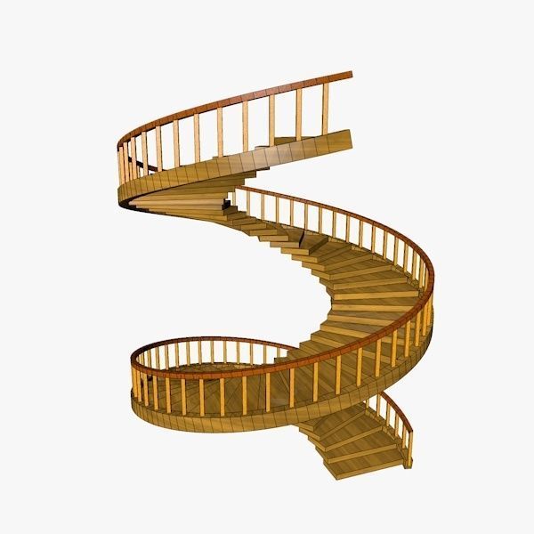 Spiral Wooden Stairs Low-poly 3D model_2