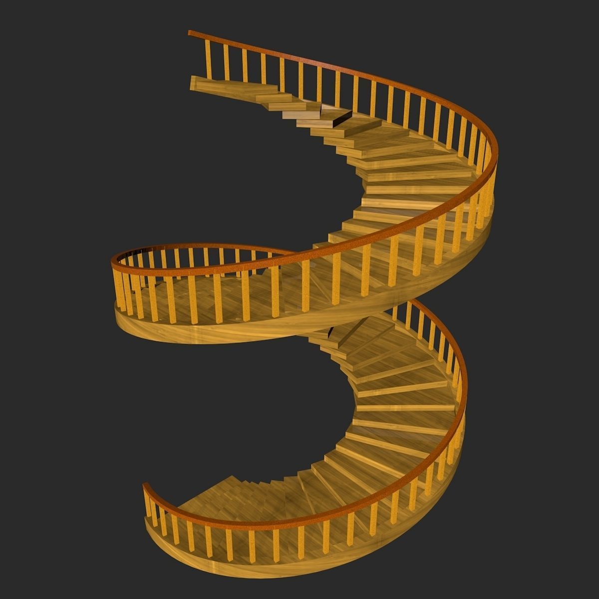 Spiral Wooden Stairs Low-poly 3D model_4