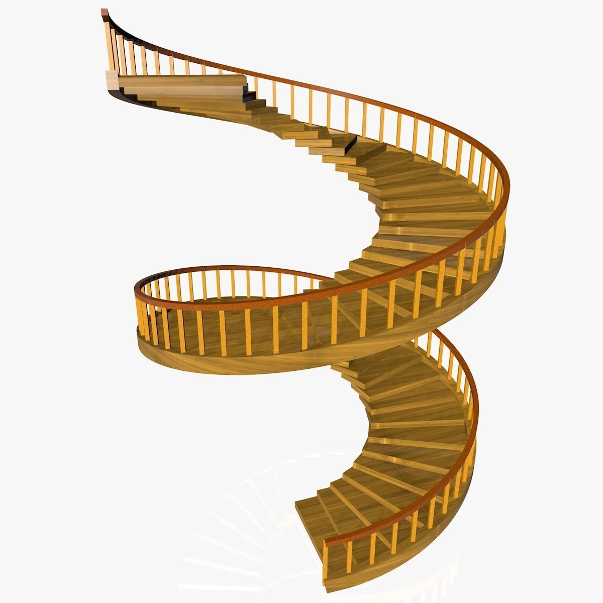 Spiral Wooden Stairs Low-poly 3D model_1