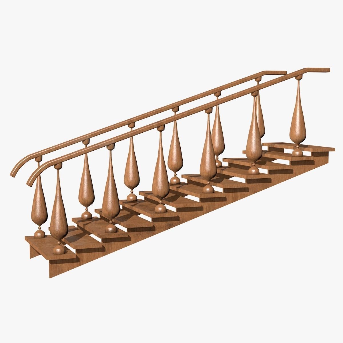 Wooden Stairs Low-poly 3D model_2