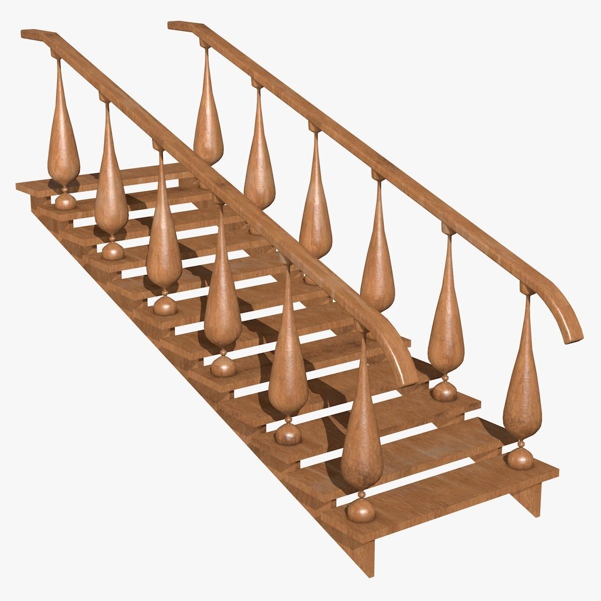 Wooden Stairs Low-poly 3D model_1