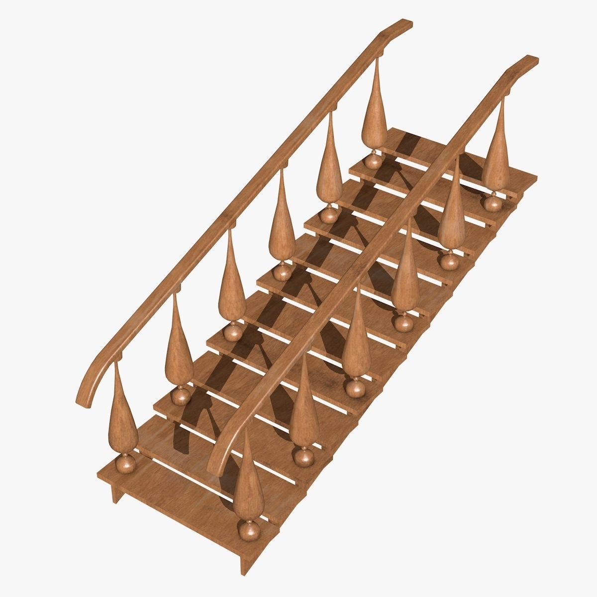 Wooden Stairs Low-poly 3D model_3