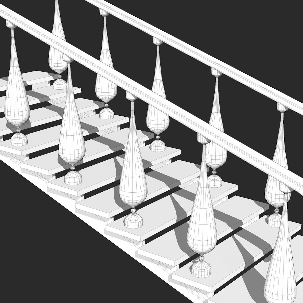 Wooden Stairs Low-poly 3D model_5