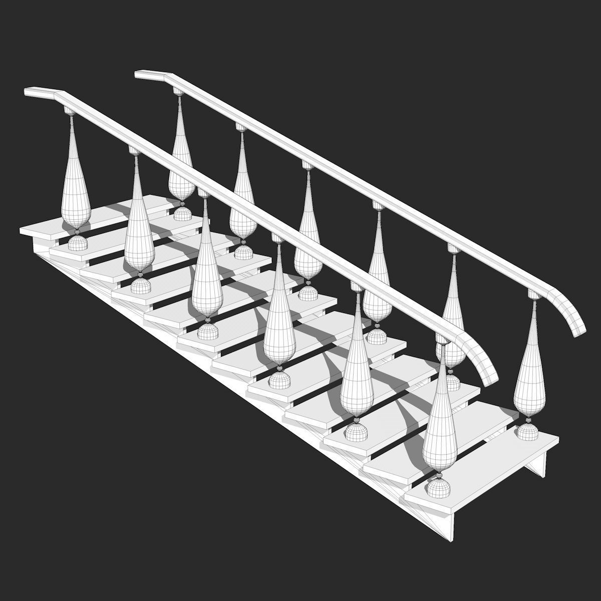 Wooden Stairs Low-poly 3D model_4