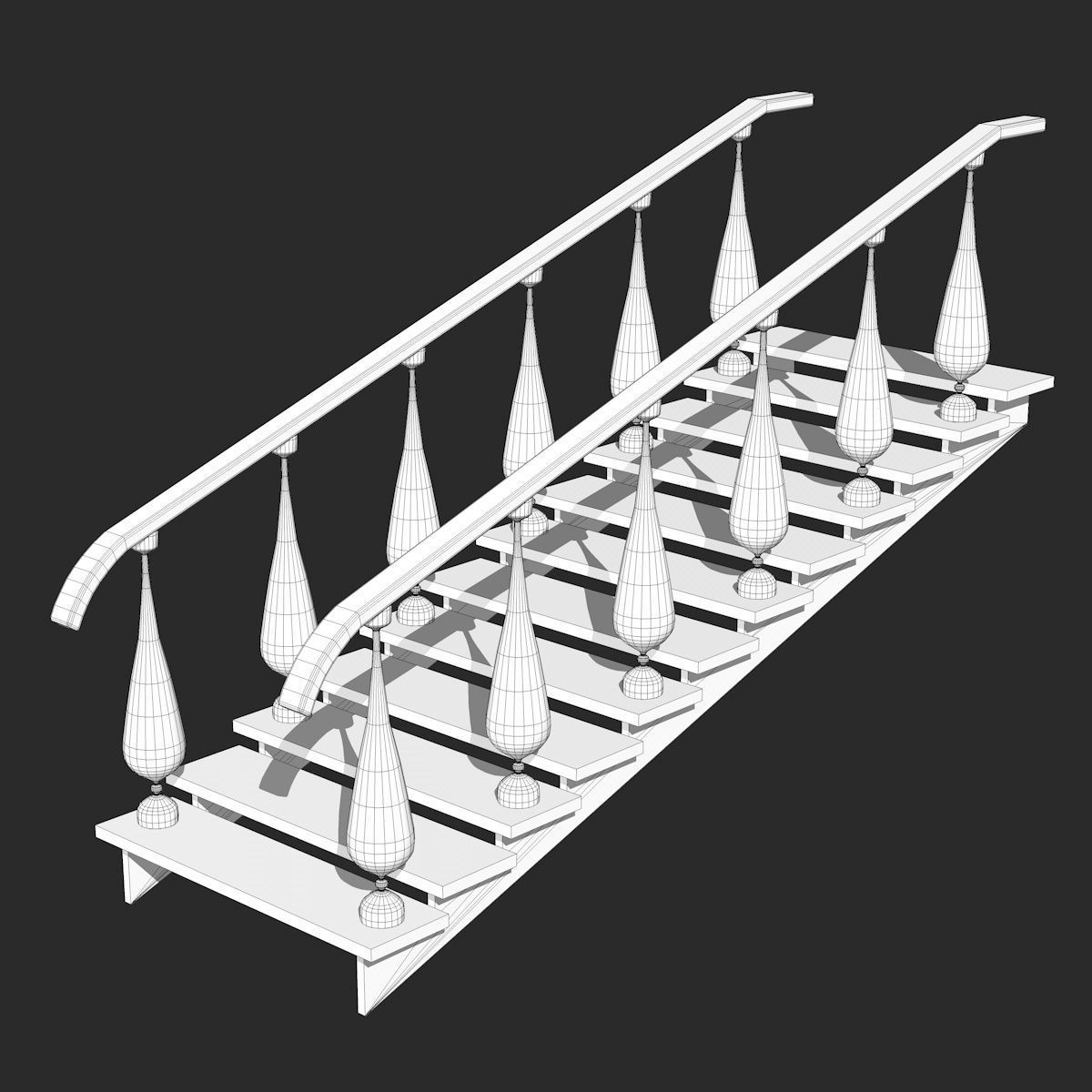 Wooden Stairs Low-poly 3D model_6