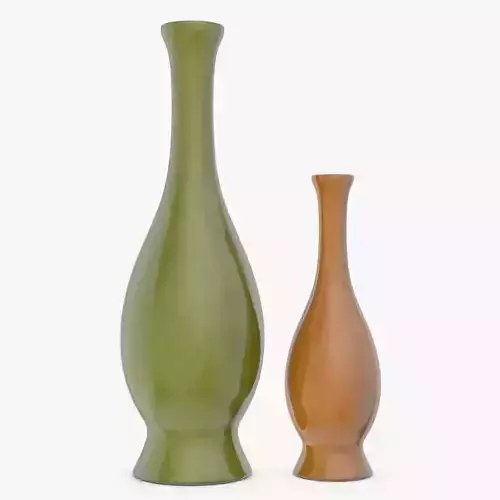 Two Green and Brown Vases