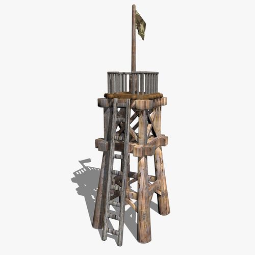 Wooden Tower with a Flag Low-poly 3D model