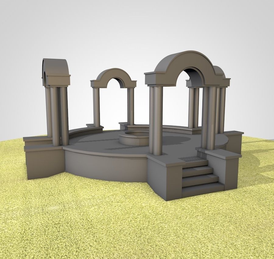 Pavilion circular stone structure on grassy field Low-poly 3D model_9