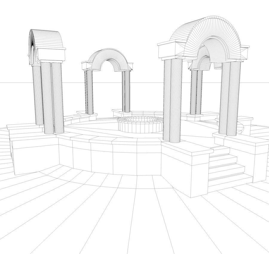 Pavilion circular stone structure on grassy field Low-poly 3D model_12