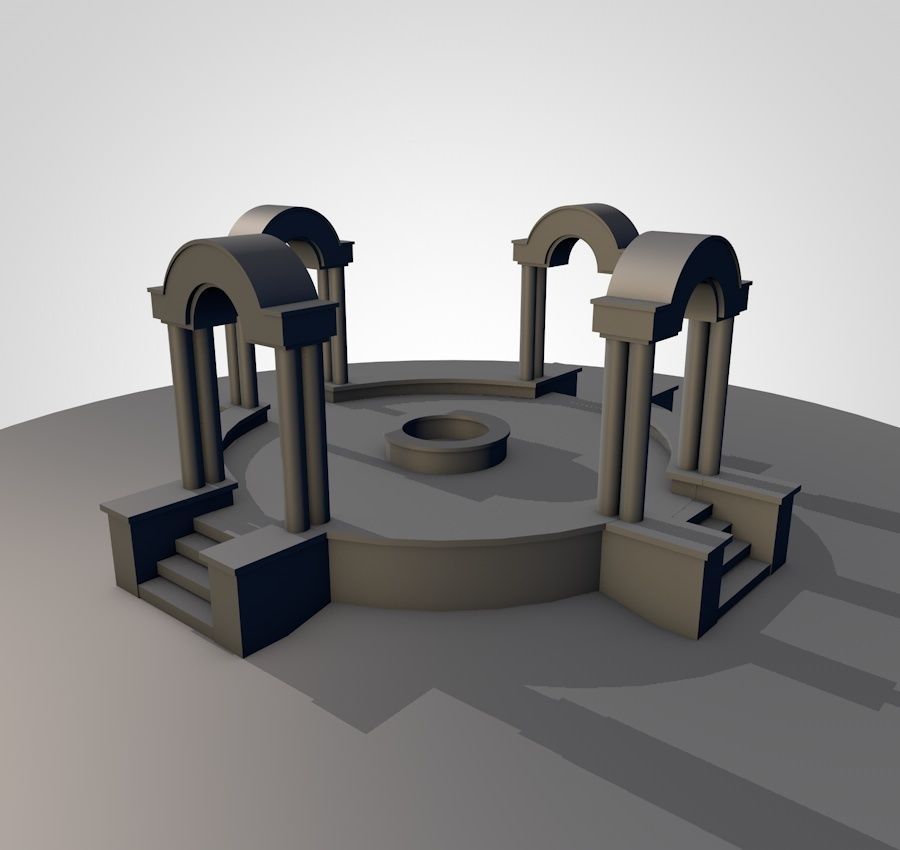 Pavilion circular stone structure on grassy field Low-poly 3D model_10