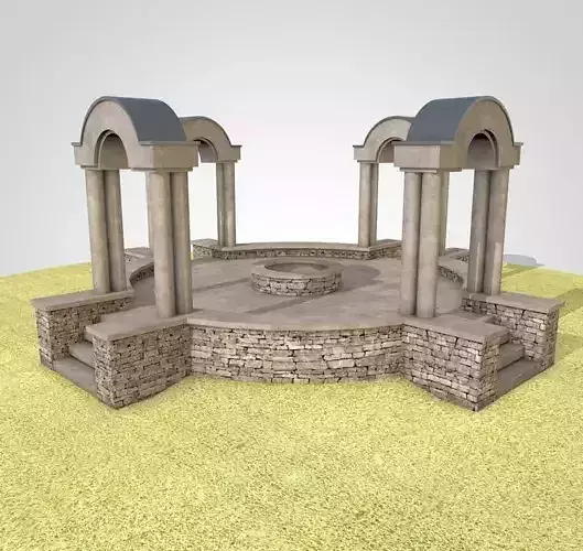 Pavilion circular stone structure on grassy field Low-poly 3D model