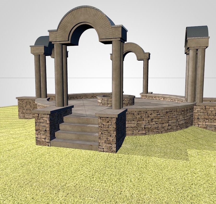 Pavilion circular stone structure on grassy field Low-poly 3D model_8
