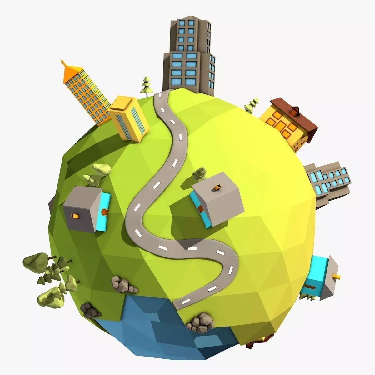 Cartoon Planet in Low Poly Style Low-poly 3D model