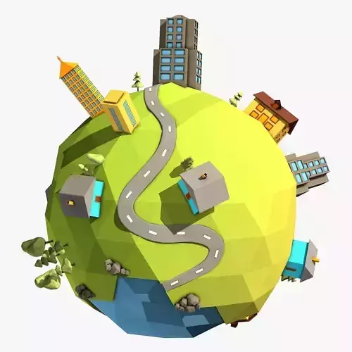 Cartoon Planet in Low Poly Style  Low-poly 3D model