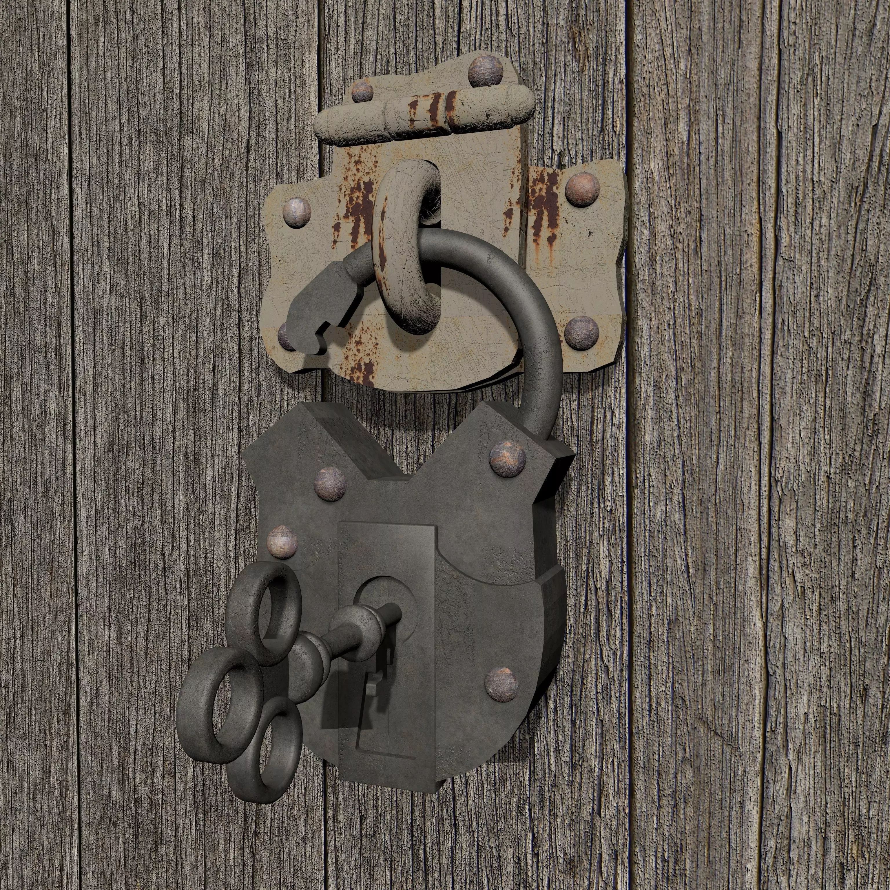 Medieval Padlock 3D model_0