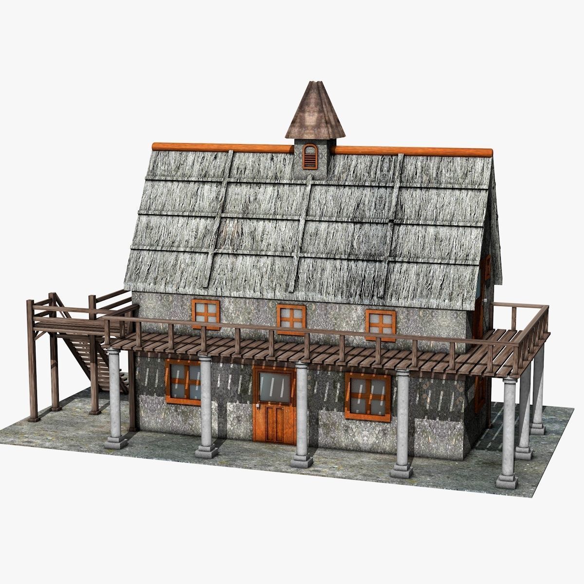 Two Floor Stone House 3D model_1