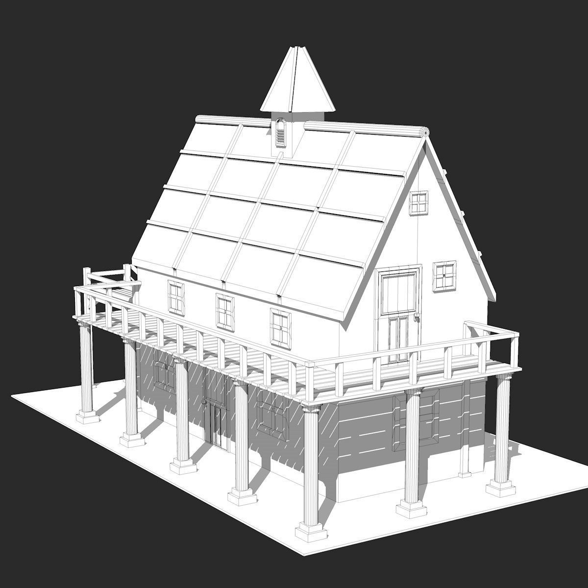 Two Floor Stone House 3D model_10