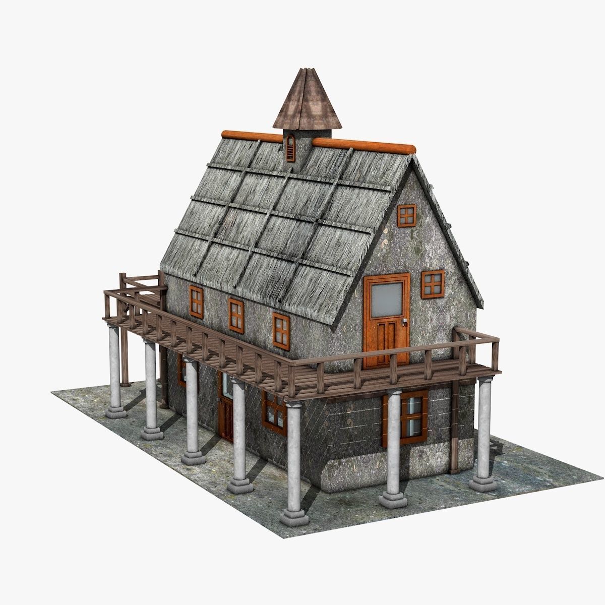 Two Floor Stone House 3D model_4