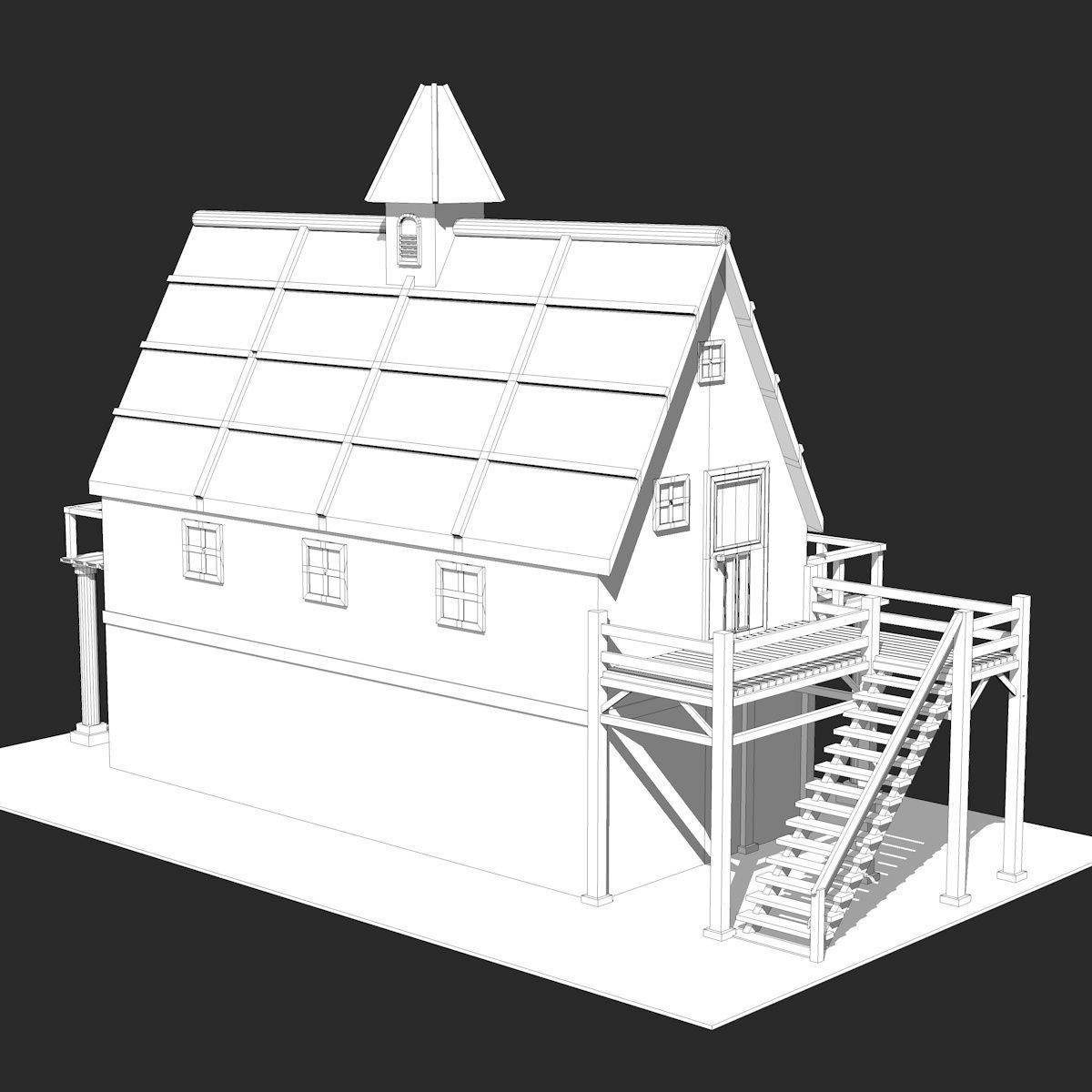 Two Floor Stone House 3D model_6