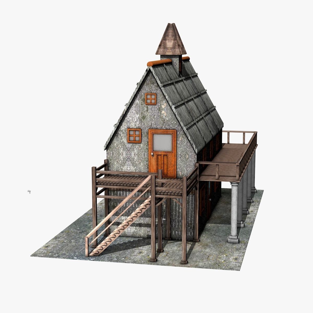 Two Floor Stone House 3D model_2