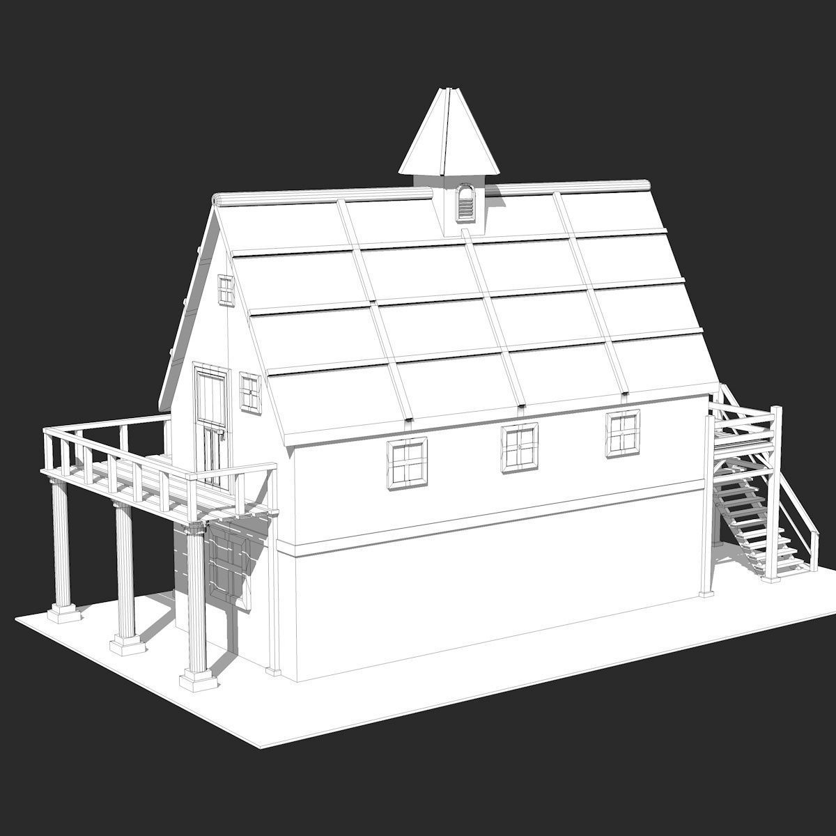 Two Floor Stone House 3D model_7