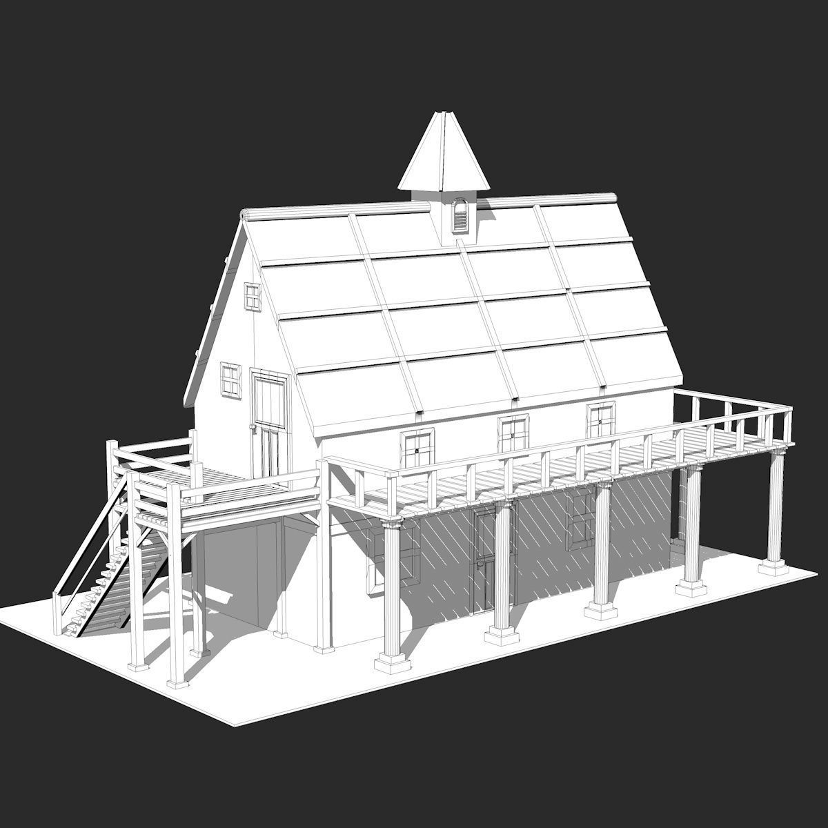 Two Floor Stone House 3D model_9