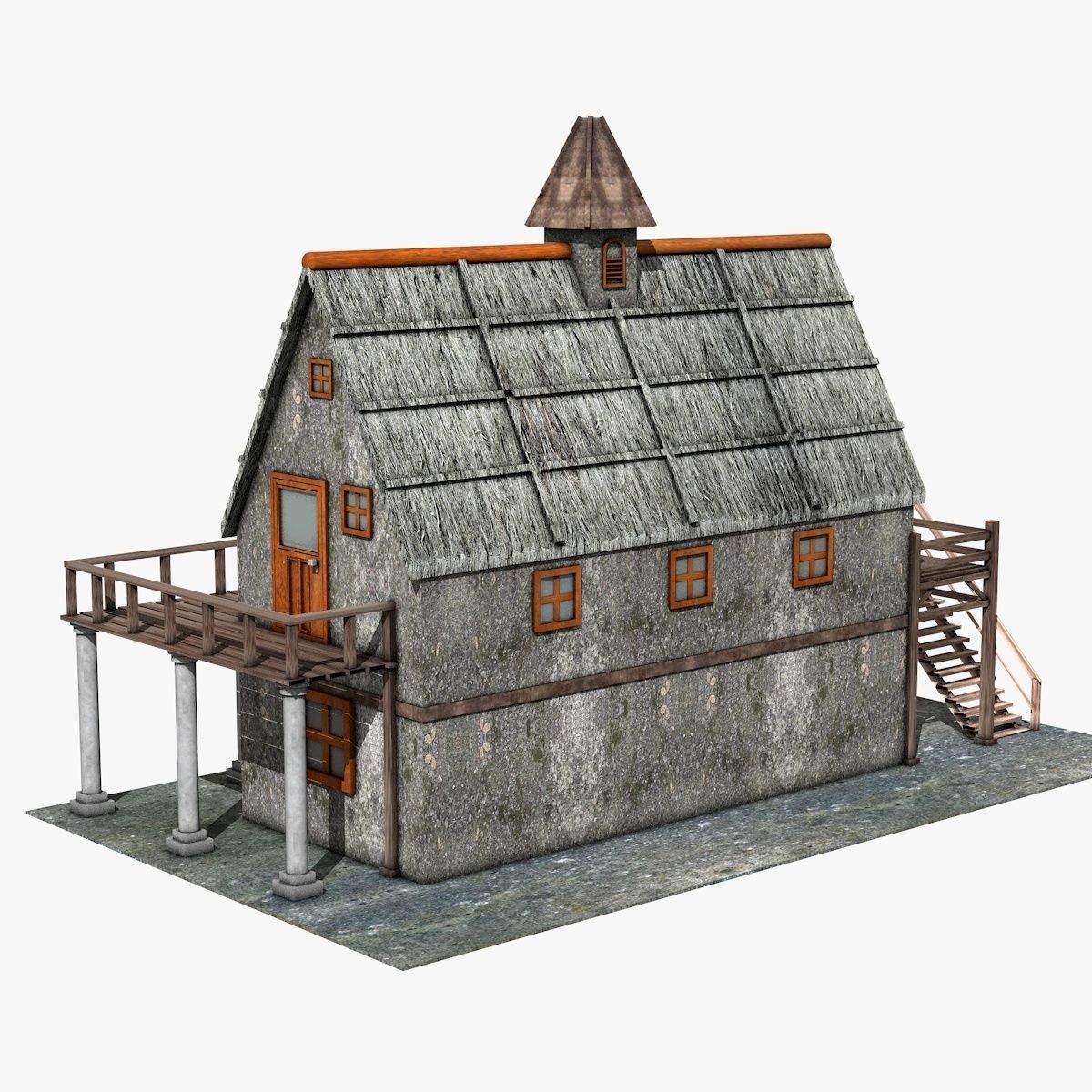 Two Floor Stone House 3D model_5