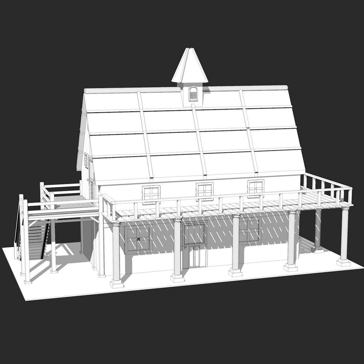 Two Floor Stone House 3D model_8