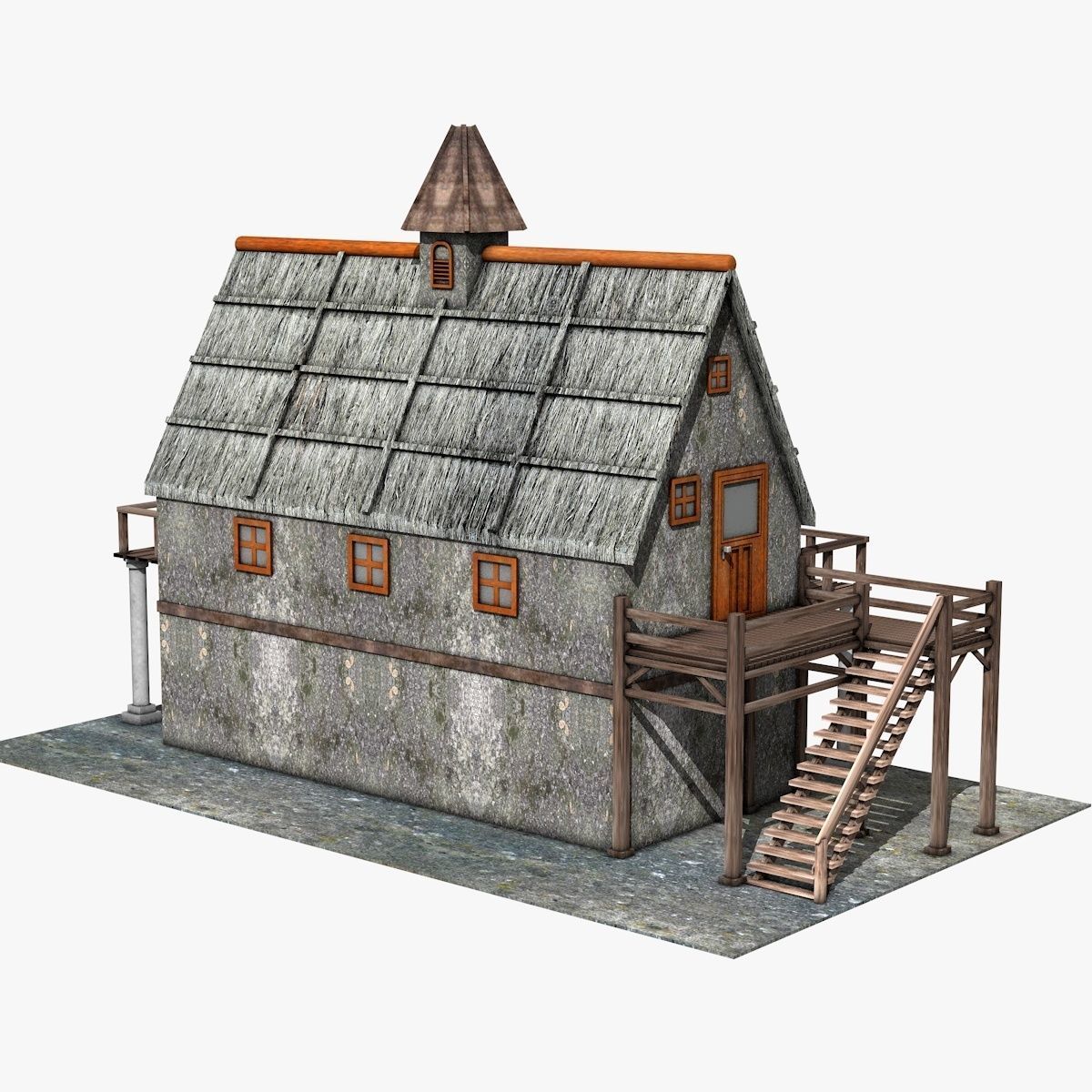 Two Floor Stone House 3D model_3