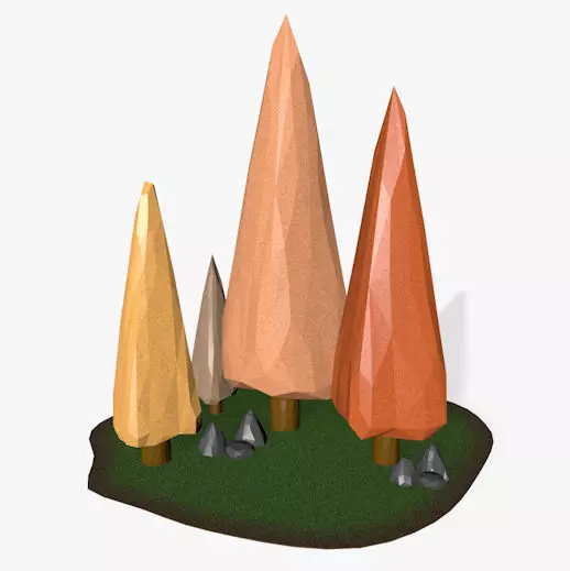 Orange Cartoon Trees Low-poly 3D model