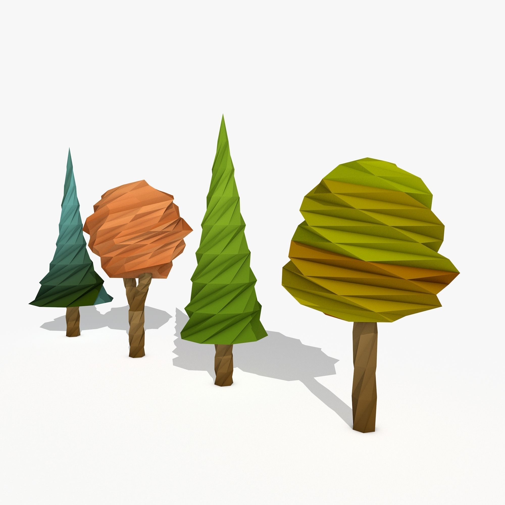 Four Cartoon Trees Low-poly 3D model_4