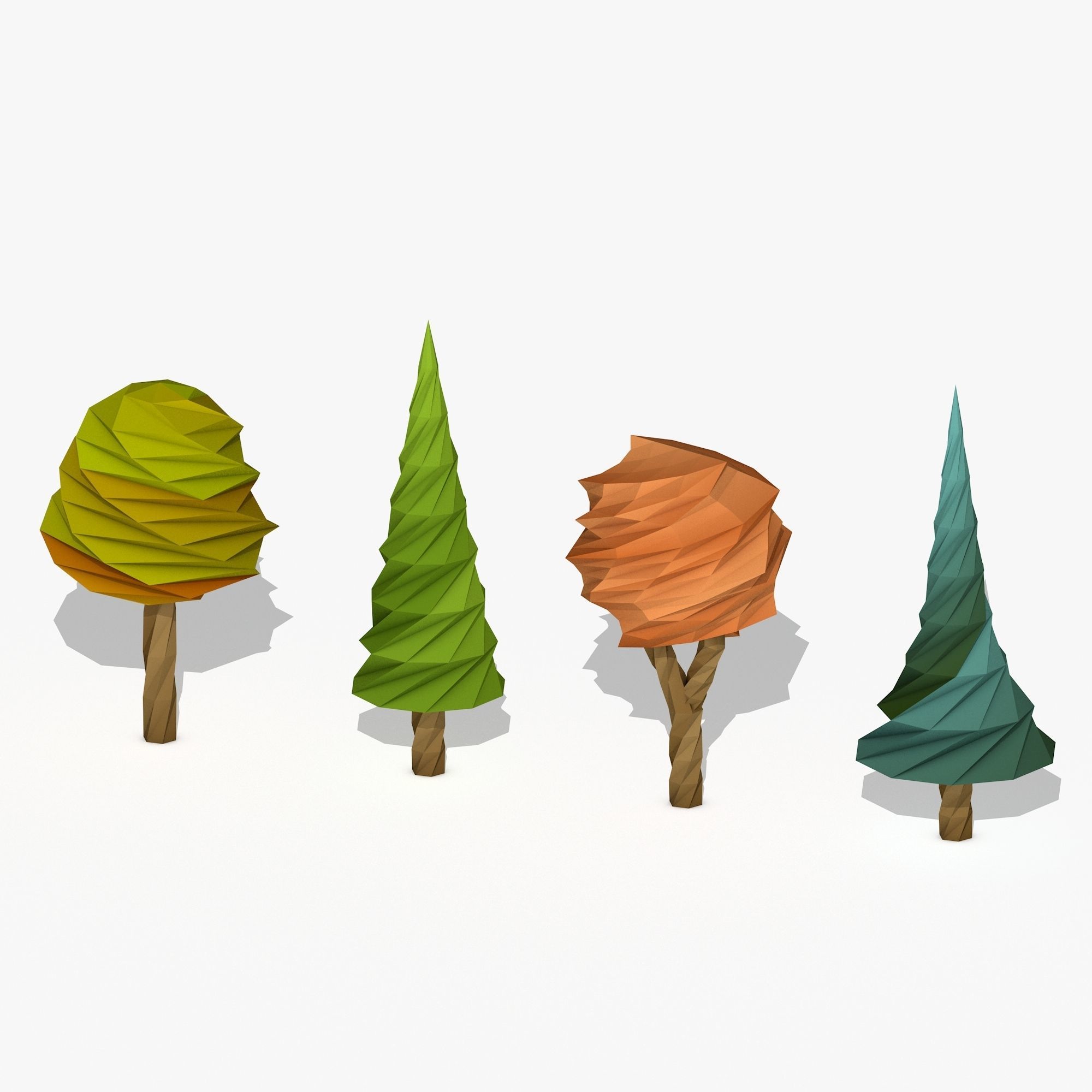 Four Cartoon Trees Low-poly 3D model_1