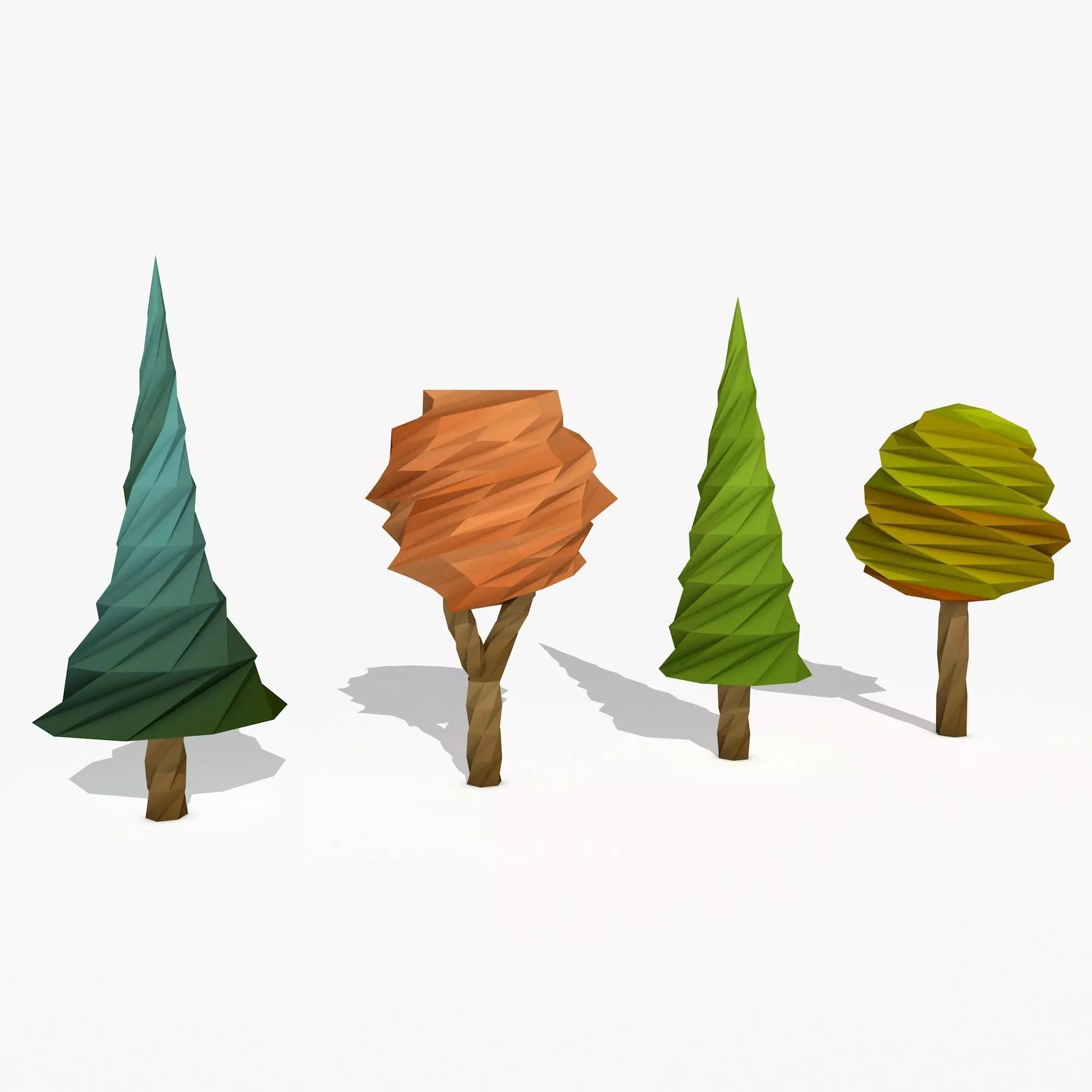 Four Cartoon Trees Low-poly 3D model_0