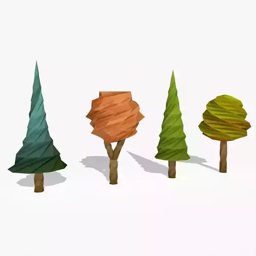 Four Cartoon Trees Low-poly 3D model