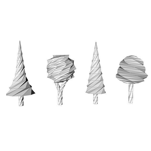 Four Cartoon Trees Low-poly 3D model_5