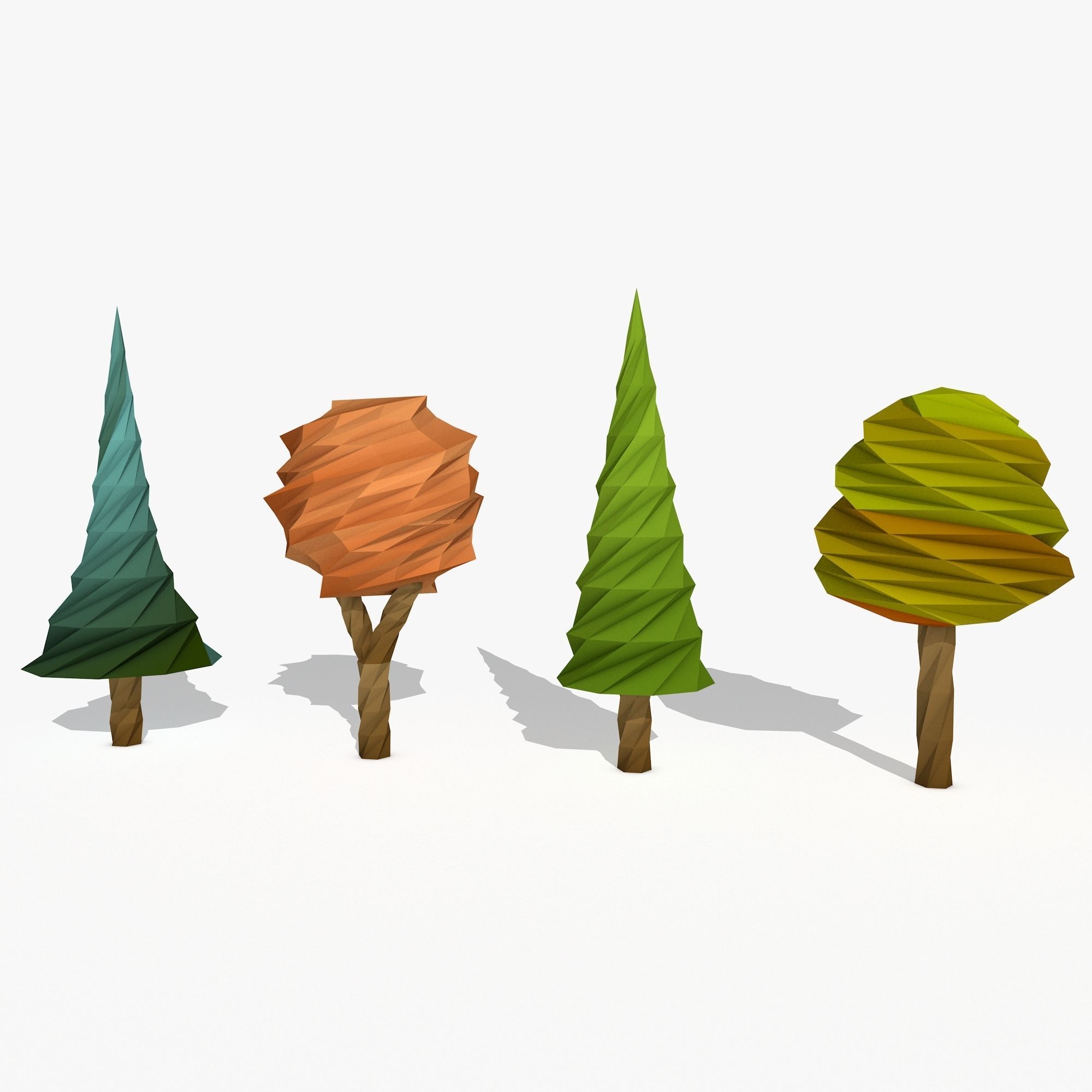 Four Cartoon Trees Low-poly 3D model_2