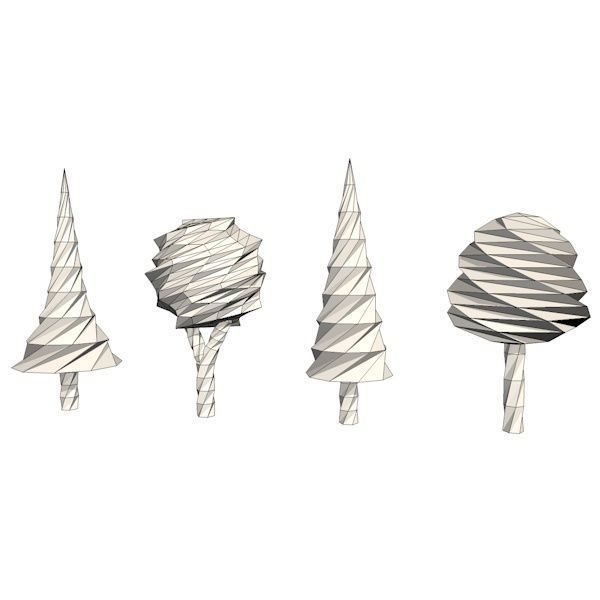 Four Cartoon Trees Low-poly 3D model_7