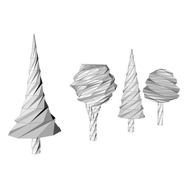 Four Cartoon Trees Low-poly 3D model_6