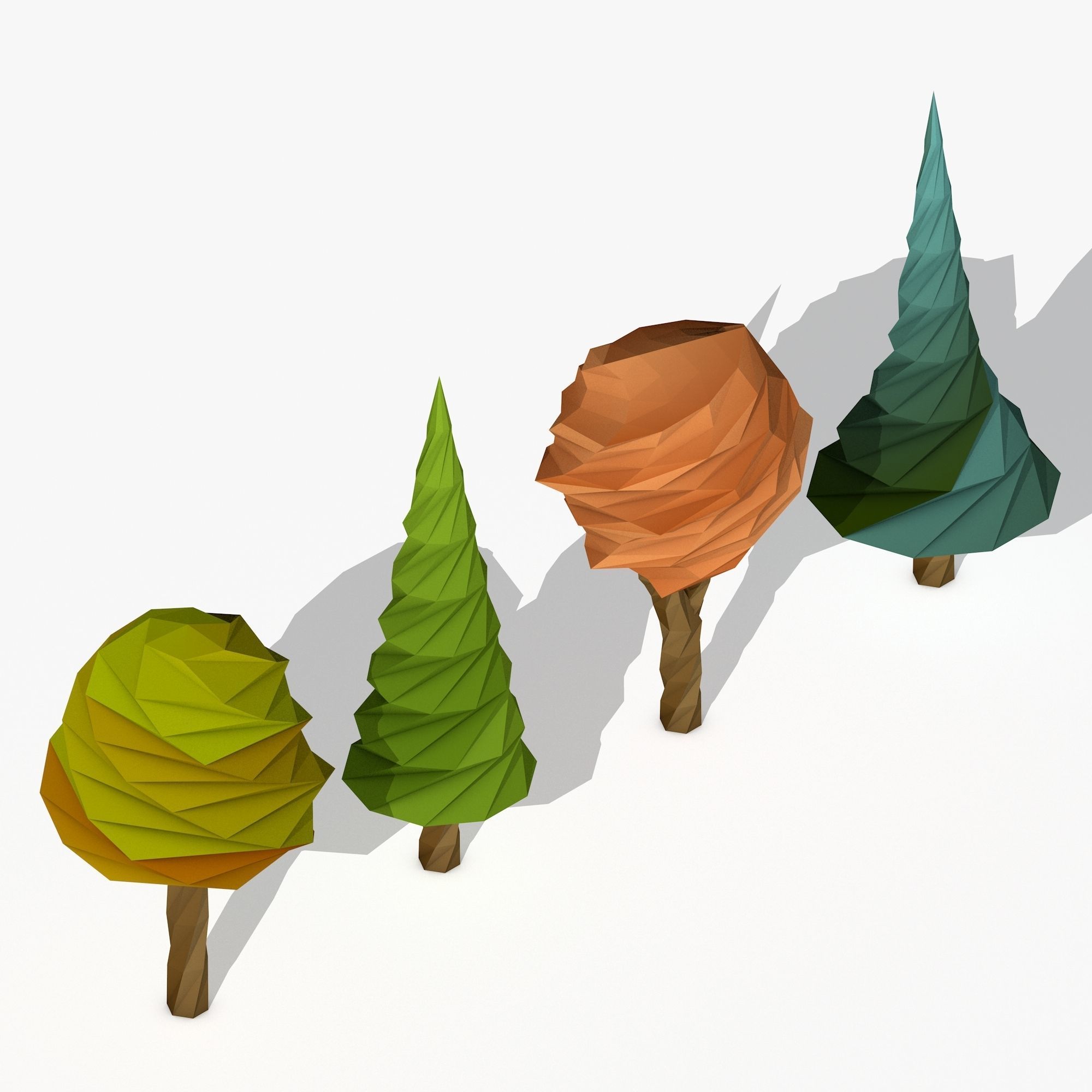Four Cartoon Trees Low-poly 3D model_3