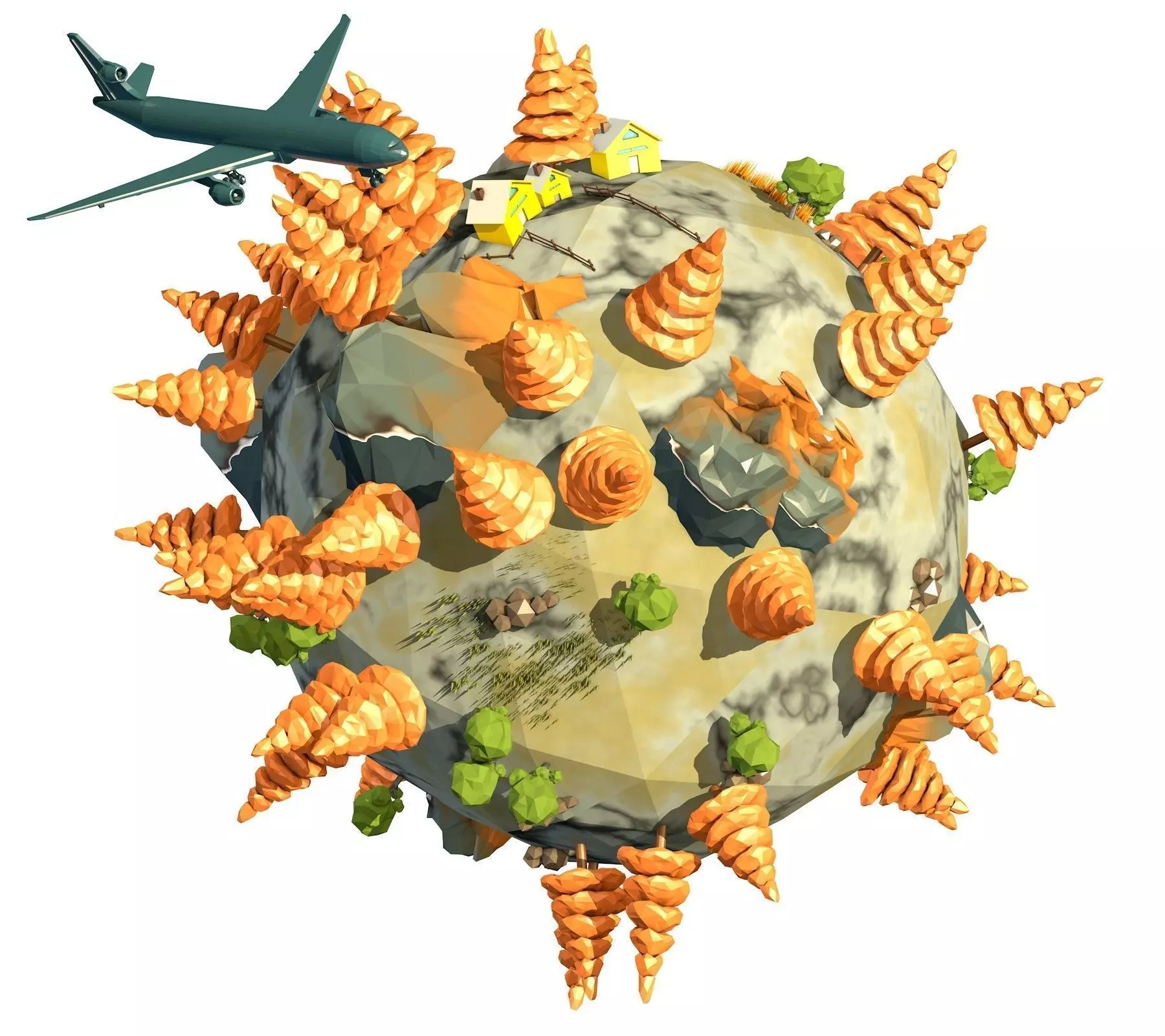 Cartoon Planet with Plane Low-poly 3D model