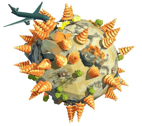 Cartoon Planet with Plane  Low-poly 3D model