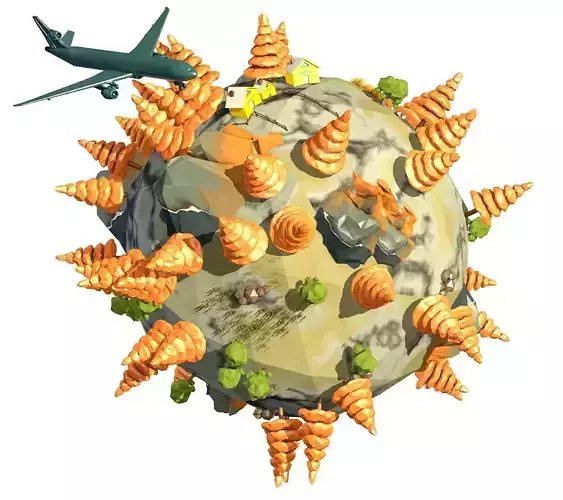 Cartoon Planet with Plane  Low-poly 3D model
