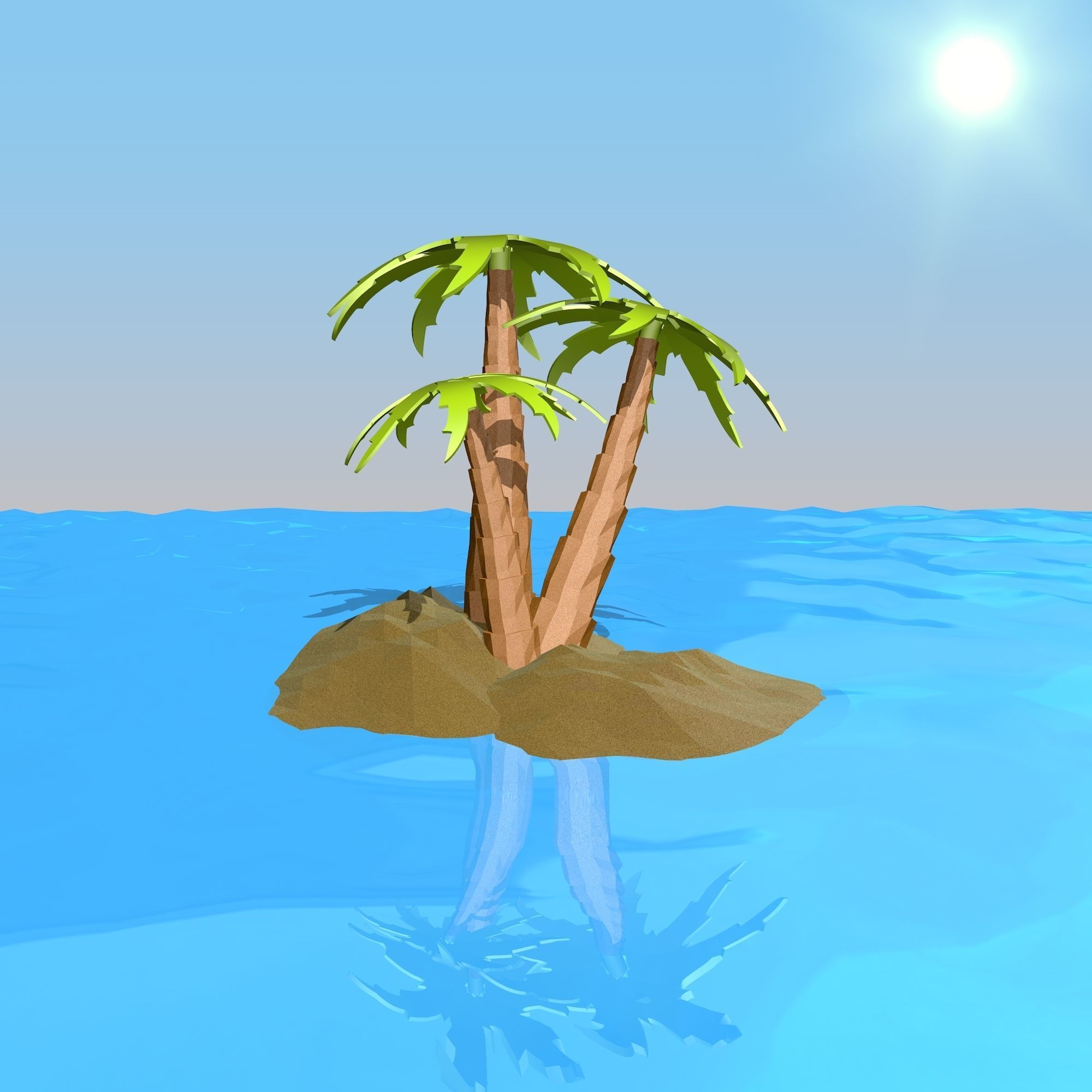 Small Island with Palm Trees 3D model_2