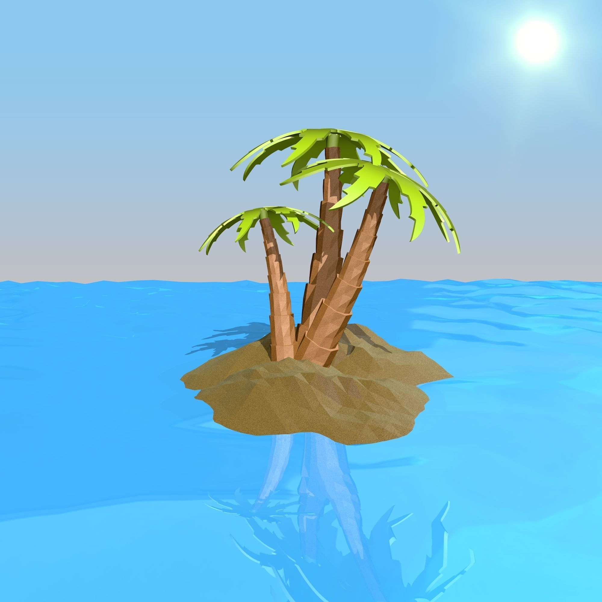 Small Island with Palm Trees 3D model_1